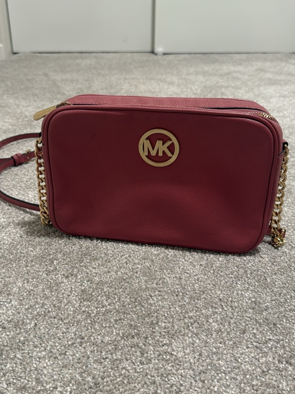 Michael Kors Pink Leather Crossbody Bag with Gold Chain